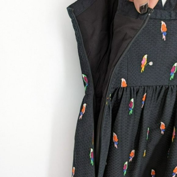 Kate Spade Flock Party Dress 0 Black Parrot Jacquard Fit N Flare Mock Wrap Mini - Picture 11 of 15